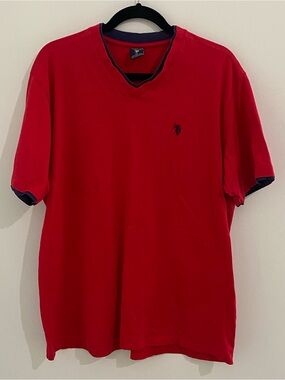 U.S. Polo Assn. Men's Red V-Neck Double-Collar T-Shirt - XL - Great Condition